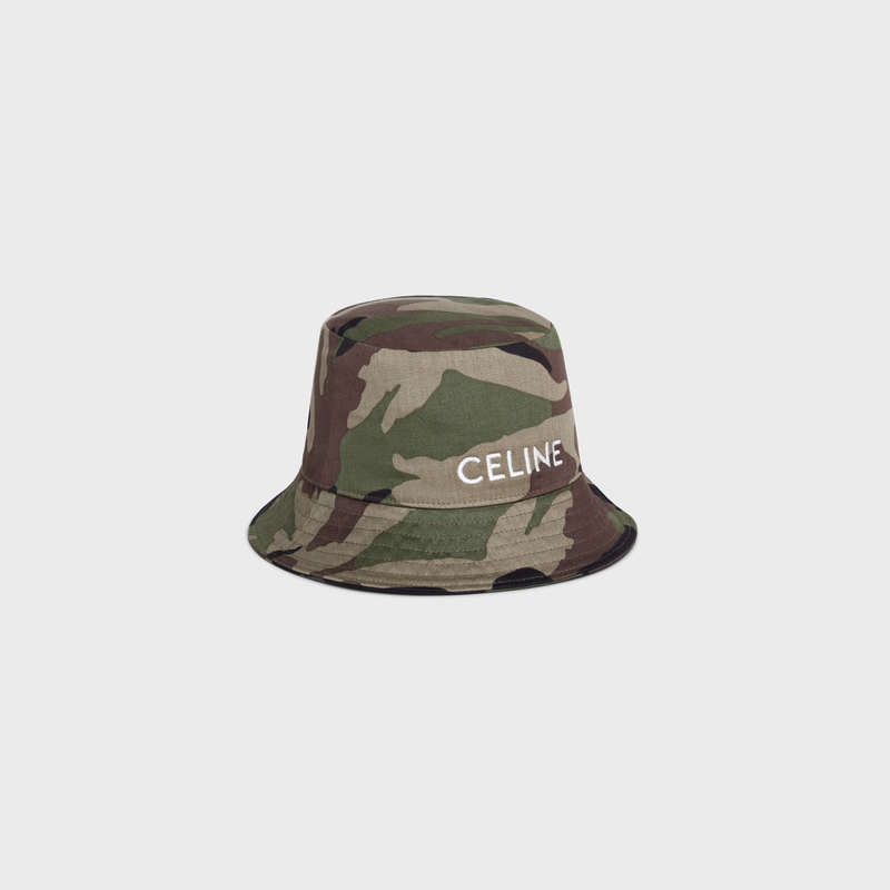 Celine embroidered bucket in camouflage cotton Hat KAKI MILITAIRE | CL-591711