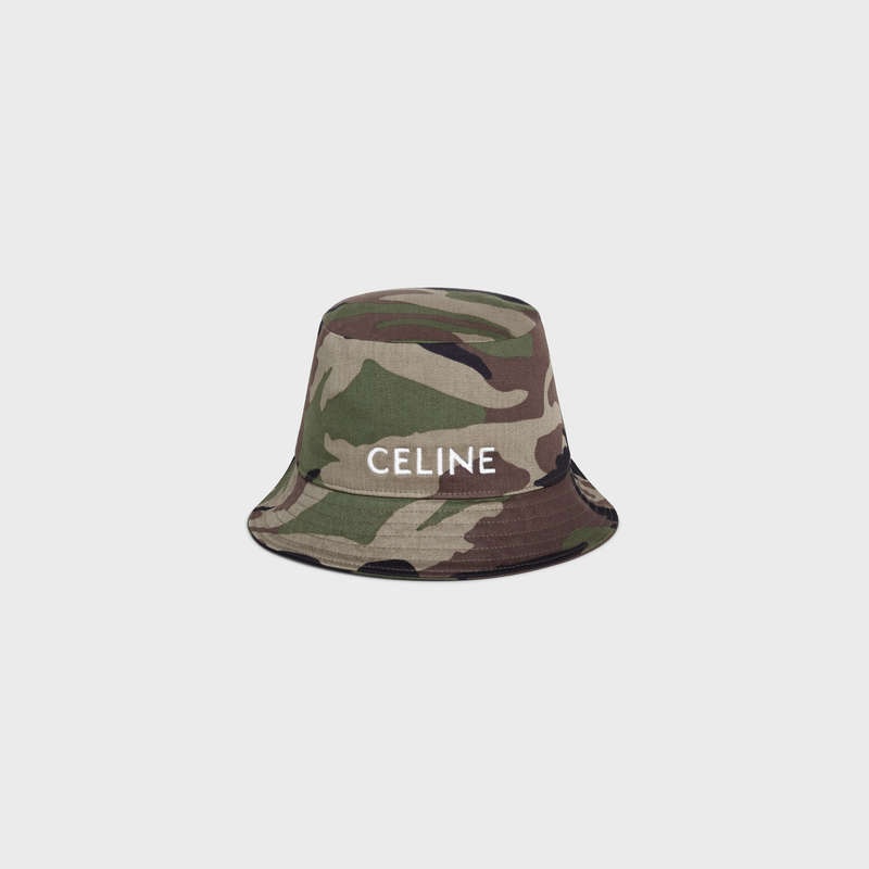 Celine embroidered bucket in camouflage cotton Hat KAKI MILITAIRE | CL-591711