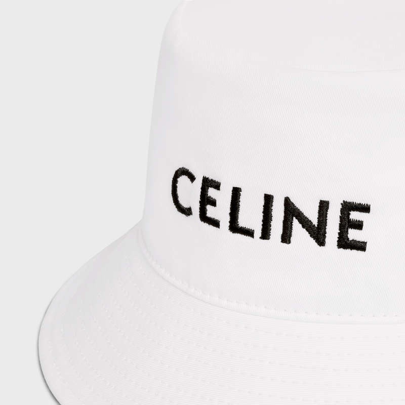 Celine embroidered bucket in cotton gabardine Hat Off White | CL-591712