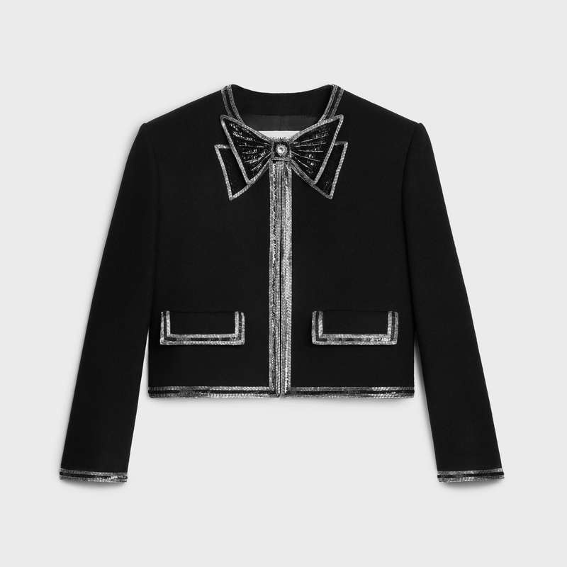 Celine embroidered cardigan in wool cloth Knitwear Black | CL-592081