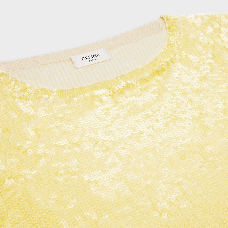 Celine embroidered crop in silk Tops Light Yellow | CL-592835