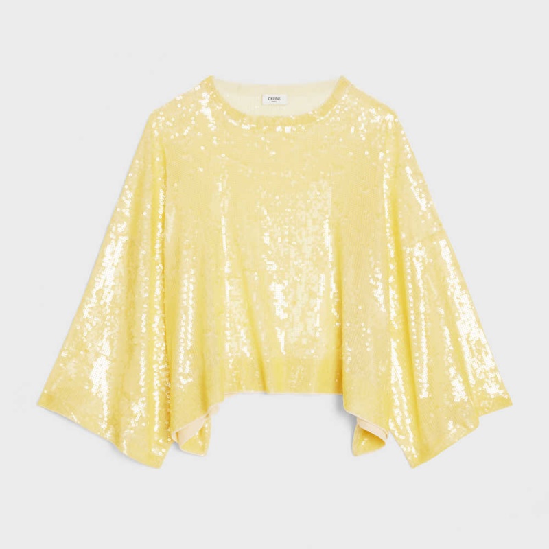 Celine embroidered crop in silk Tops Light Yellow | CL-592835