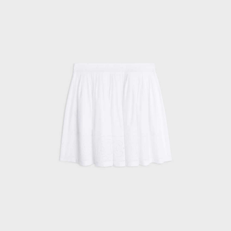 Celine embroidered smocked in cotton batiste Skirts White | CL-592869