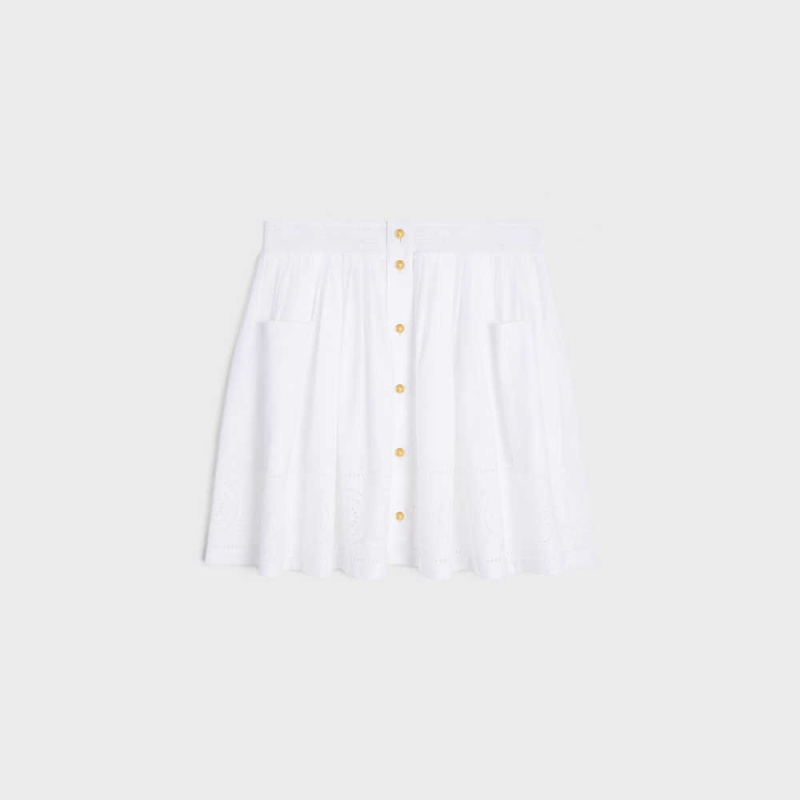 Celine embroidered smocked in cotton batiste Skirts White | CL-592869