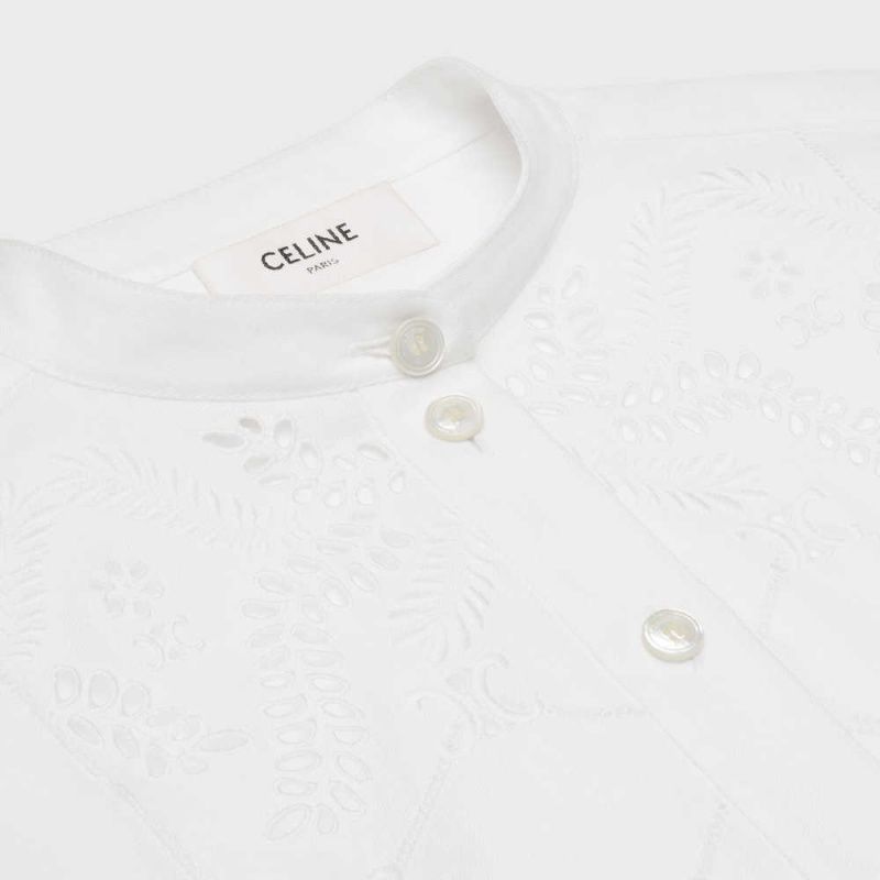 Celine embroidered tunic in COTTON LINEN Shirts Off White | CL-592832