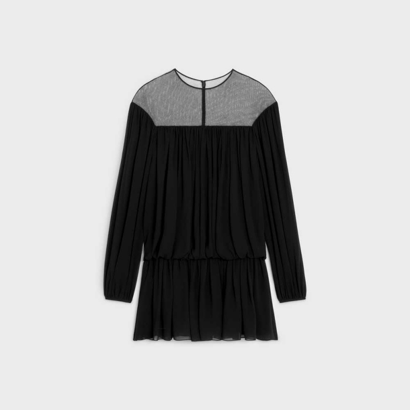 Celine gathered mini in silk georgette Dresses Black | CL-592841