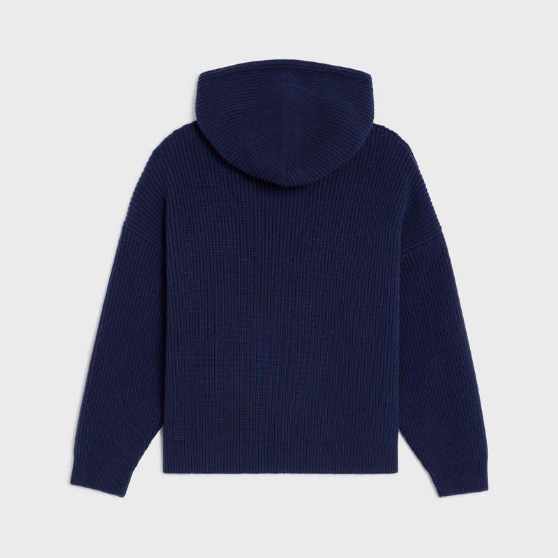 Celine hooded in ribbed wool Sweatshirts Navy | CL-592110