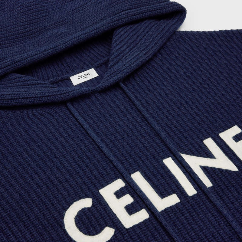 Celine hooded in ribbed wool Sweatshirts Navy | CL-592110