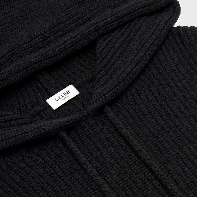 Celine hooded in ribbed wool Sweatshirts Black | CL-592109