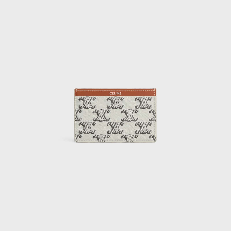 Celine in Triomphe canvas and calfskin Card Holders Tan / Ecru | CL-591803