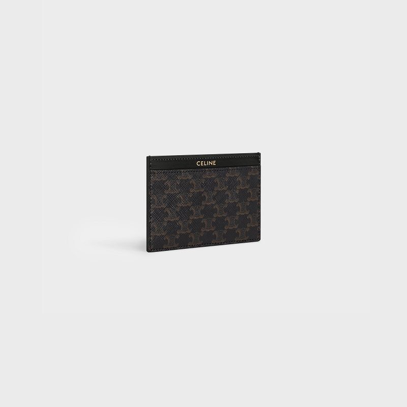 Celine in Triomphe canvas and calfskin Card Holders Black | CL-591800