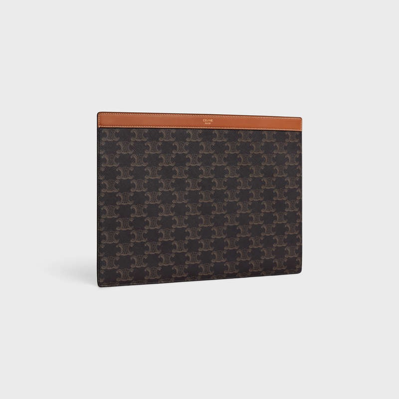 Celine ipad pro sleeve in Triomphe Canvas and Calfskin Pouch Tan | CL-591784