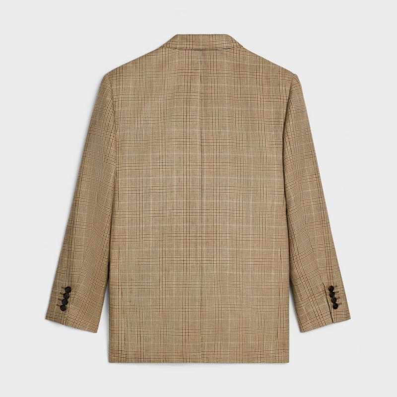 Celine jude in prince of wales wool and linen Jackets CAMEL/GRIS/MARRON | CL-592664