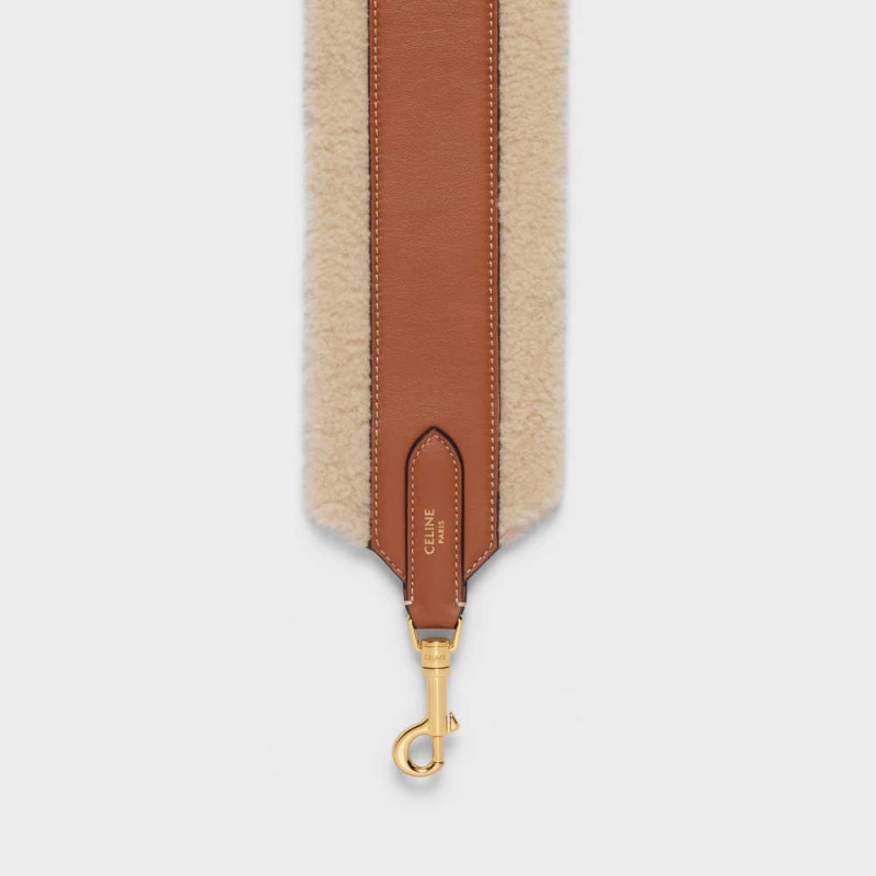 Celine long strap in Shearling and calfskin Leather Goods Accessories Natural / Tan | CL-592905