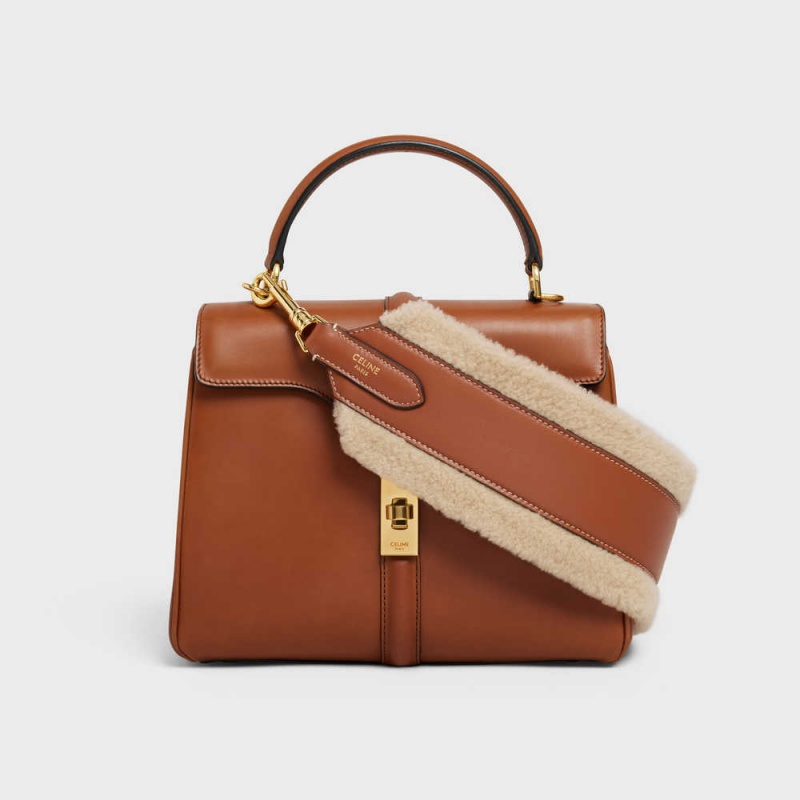 Celine long strap in Shearling and calfskin Leather Goods Accessories Natural / Tan | CL-592905