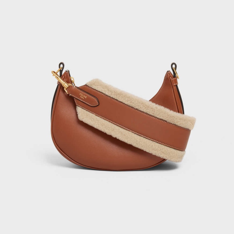 Celine long strap in Shearling and calfskin Leather Goods Accessories Natural / Tan | CL-592905