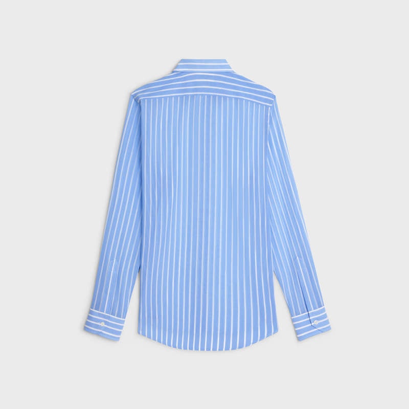 Celine loose in striped cotton Shirts Ciel/Blanc | CL-592174