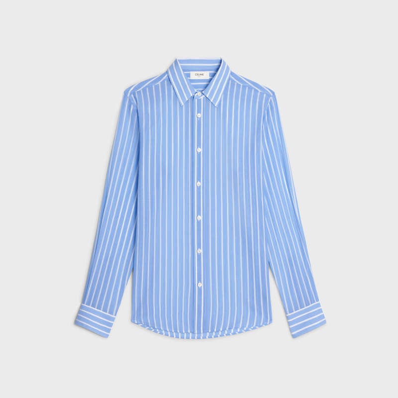 Celine loose in striped cotton Shirts Ciel/Blanc | CL-592174