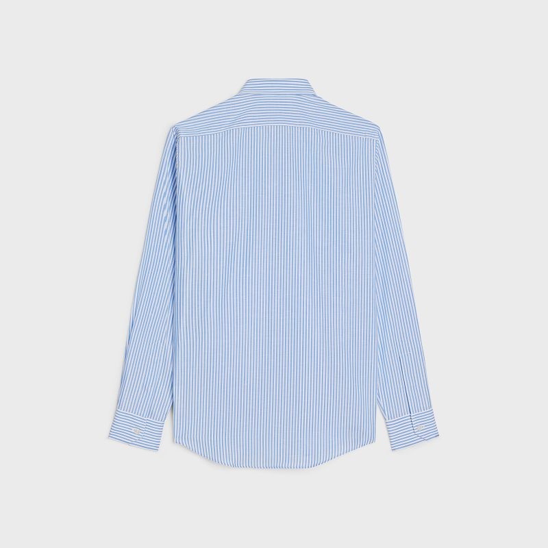 Celine loose in striped cotton linen Shirts Blanc/Bleu | CL-592175