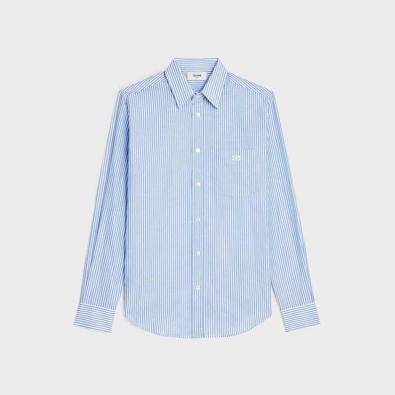 Celine loose in striped cotton linen Shirts Blanc/Bleu | CL-592175