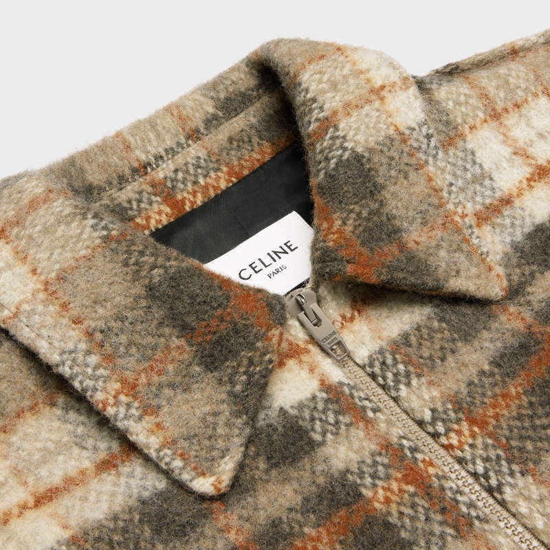 Celine loose teddy in brushed checked tweed Blousons VANILLE/BRUN/ROUILLE | CL-591940