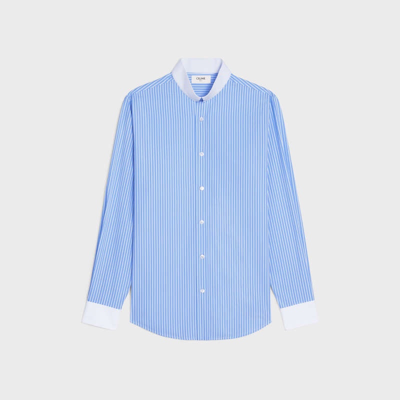 Celine loose with inverted collar in striped cotton Shirts Ciel/Blanc | CL-592173