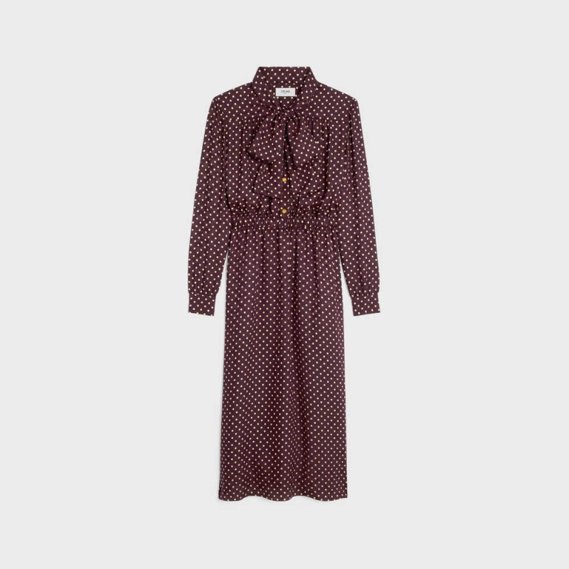 Celine low lavallière in silk Dresses Bordeaux/Craie | CL-592855