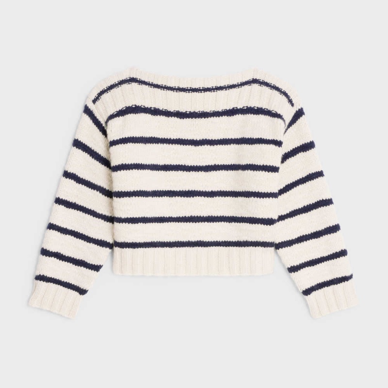 Celine marinière boat neck in cashmere Knitwear Off White / Navy | CL-592695