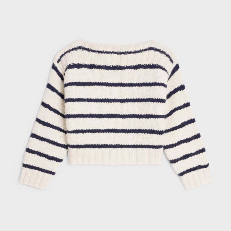 Celine marinière boat neck in cashmere Knitwear Off White / Navy | CL-592695