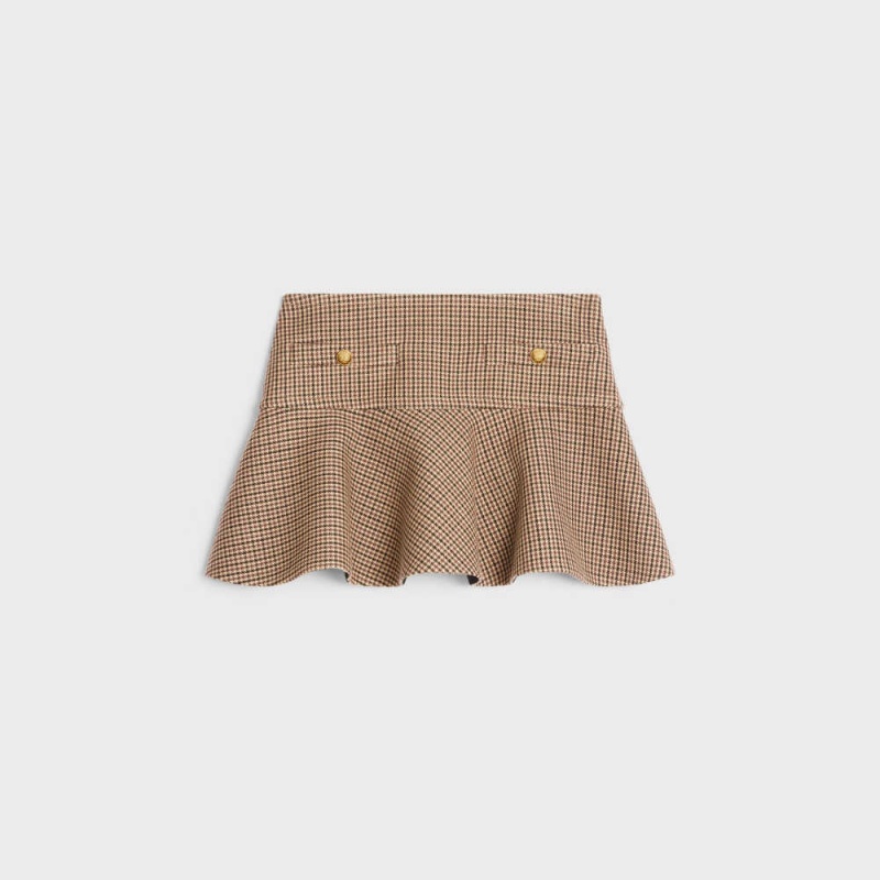 Celine mini in double houndstooth wool Skirts Bordeaux / Beige / Black | CL-592866