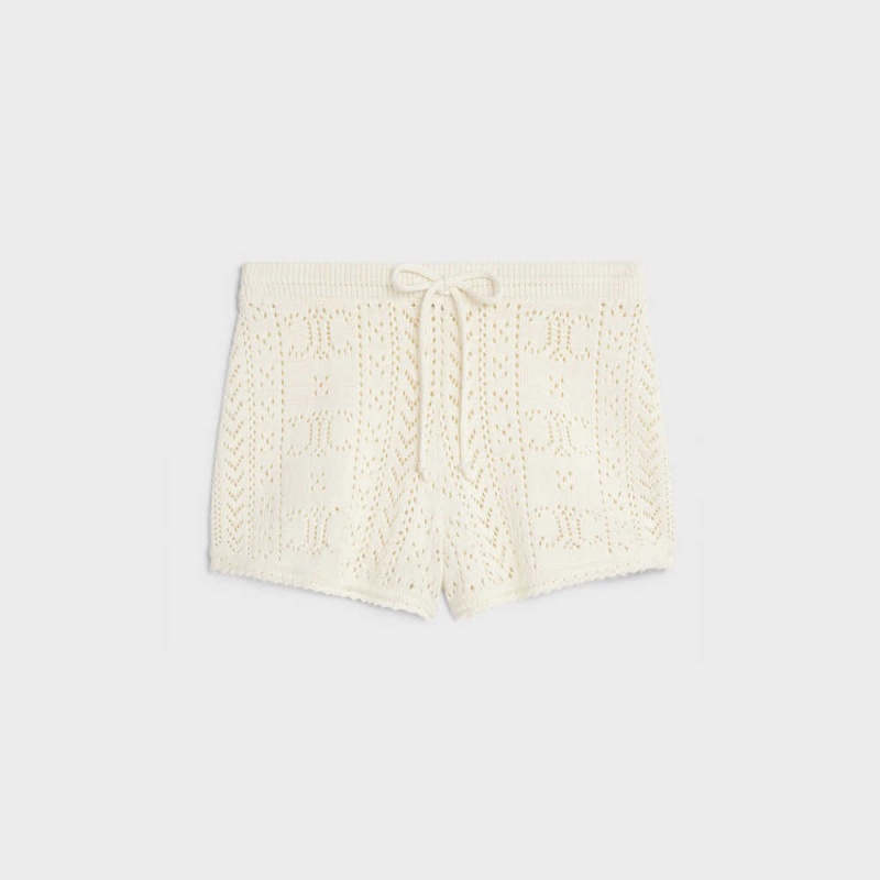 Celine mini in triomphe cotton pointelle Shorts Off White | CL-592744