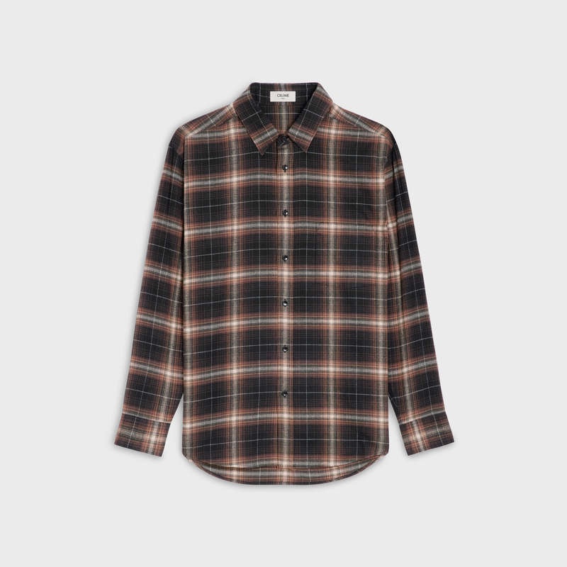 Celine oversized in cotton checks Shirts Brown | CL-592156