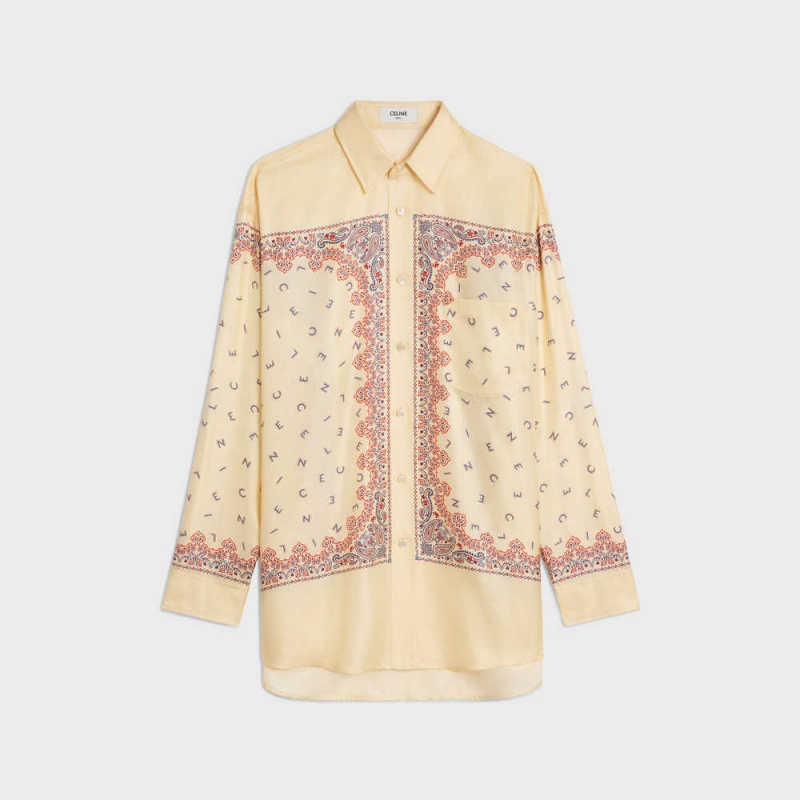 Celine oversized in silk twill Shirts Jaune/Rouge/Bleu | CL-592829