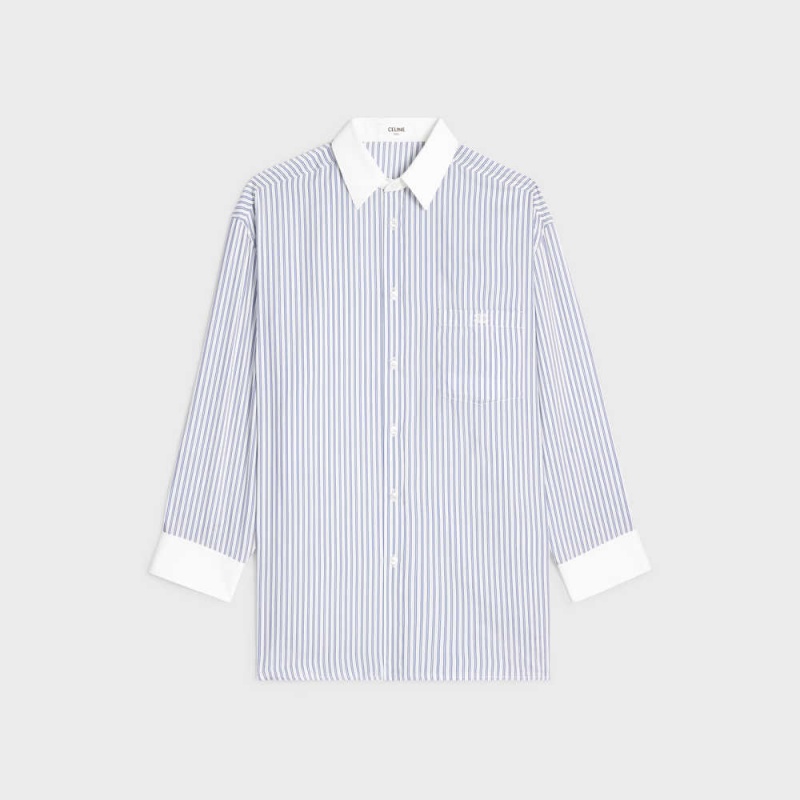 Celine oversized in striped silk Shirts CRAIE/BLEU | CL-592827