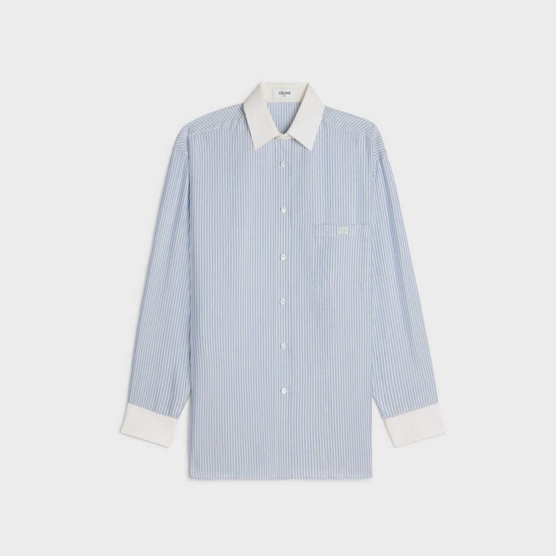 Celine oversized in striped silk Shirts CRAIE/BLEU | CL-592826