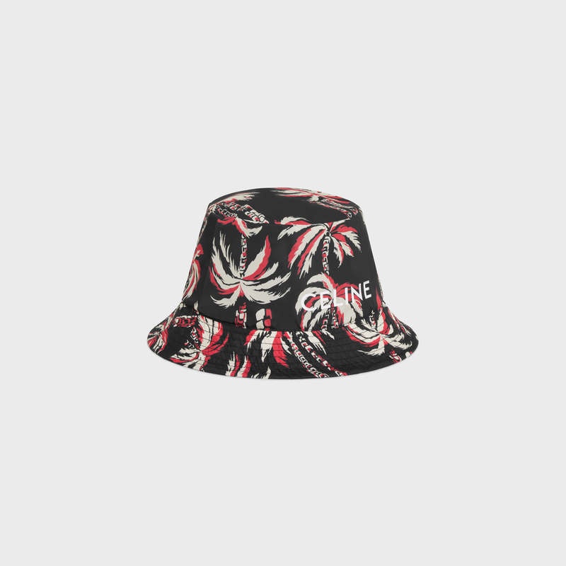 Celine palm tree bucket in nylon Hat Noir/Ecru/Rouge | CL-591708