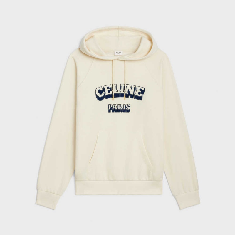 Celine paris 70 S HOODIE in cotton and cashmere Sweatshirts LIGHT IVORY / NAVY | CL-592807