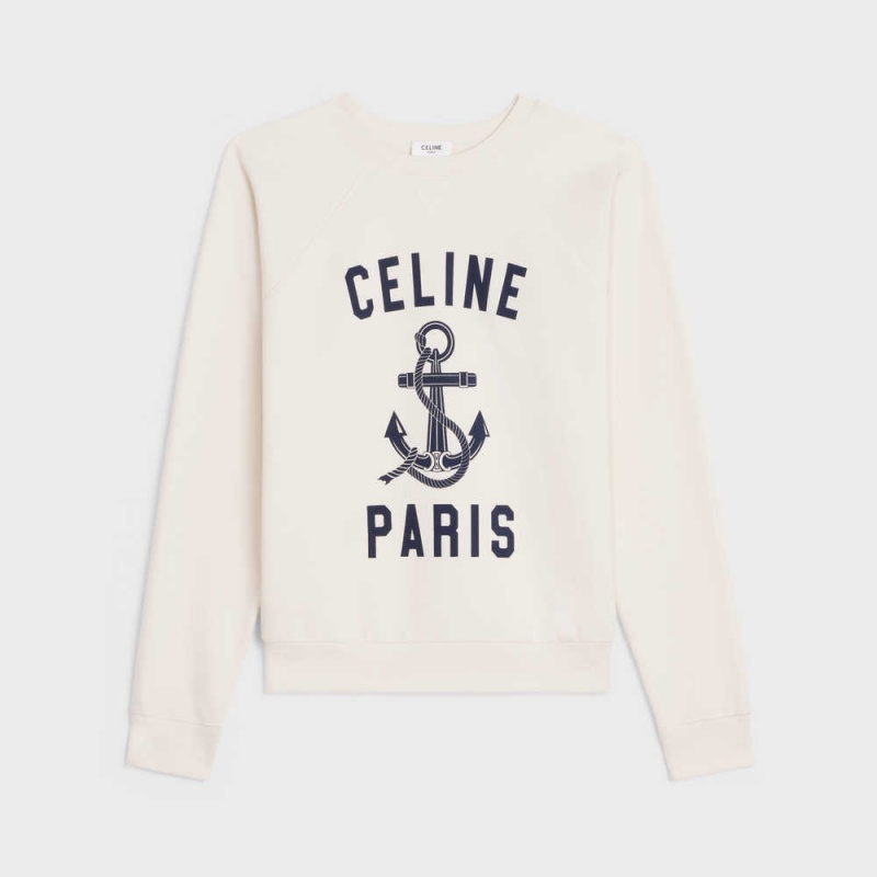 Celine paris anchor in cashmere fleece Knitwear LIGHT IVORY / BLEU ANCRE | CL-592709