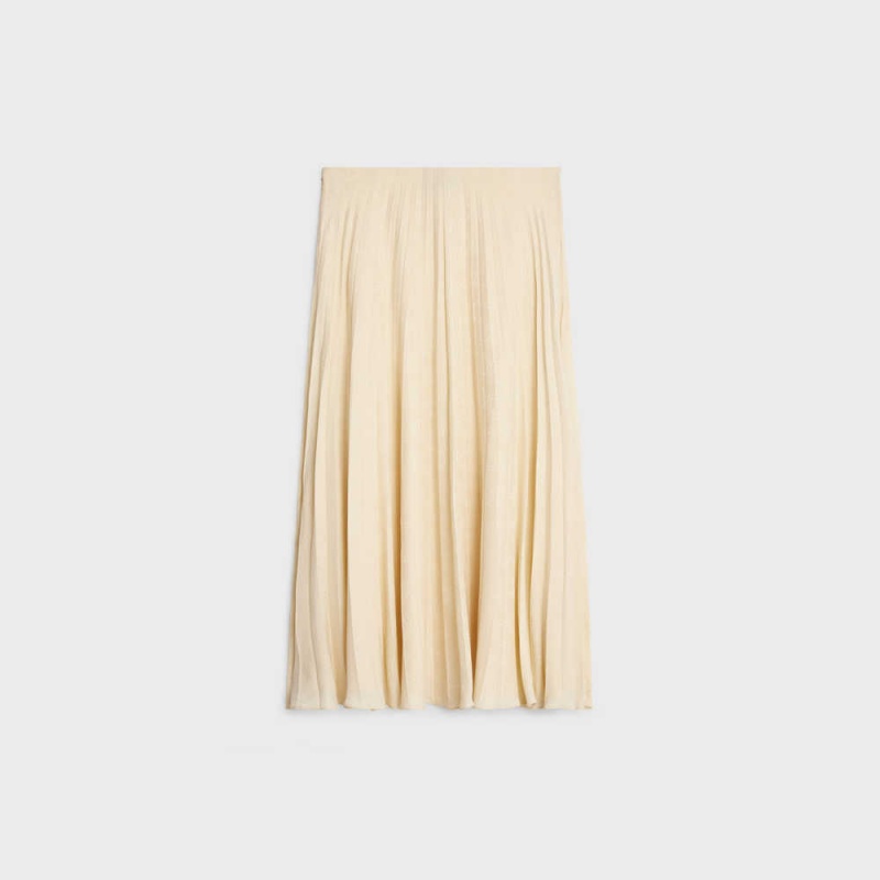 Celine pleated midi in silk jacquard Skirts Metal Blanc | CL-592875