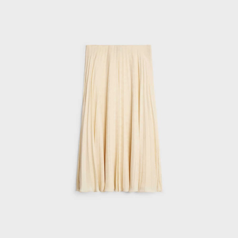 Celine pleated midi in silk jacquard Skirts Metal Blanc | CL-592875