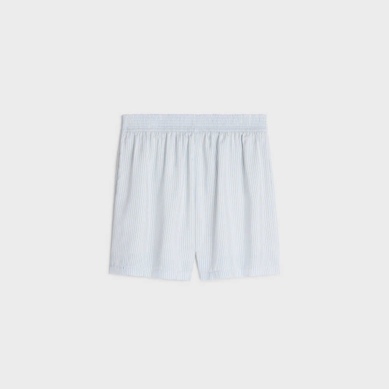 Celine pyjama in striped silk Shorts BLANC/BLEU CIEL | CL-592757