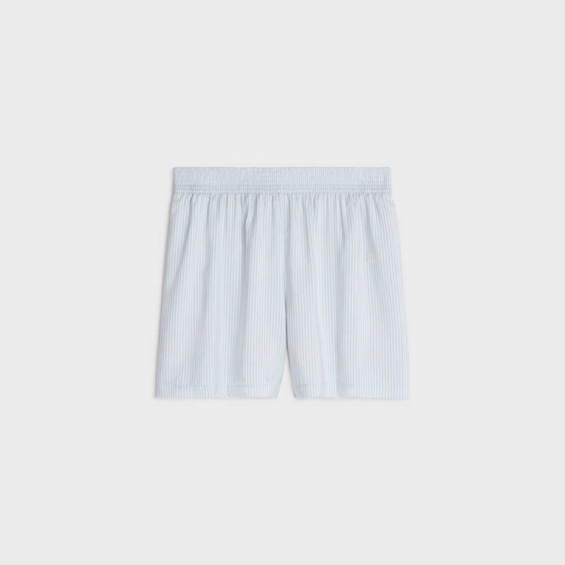 Celine pyjama in striped silk Shorts BLANC/BLEU CIEL | CL-592757