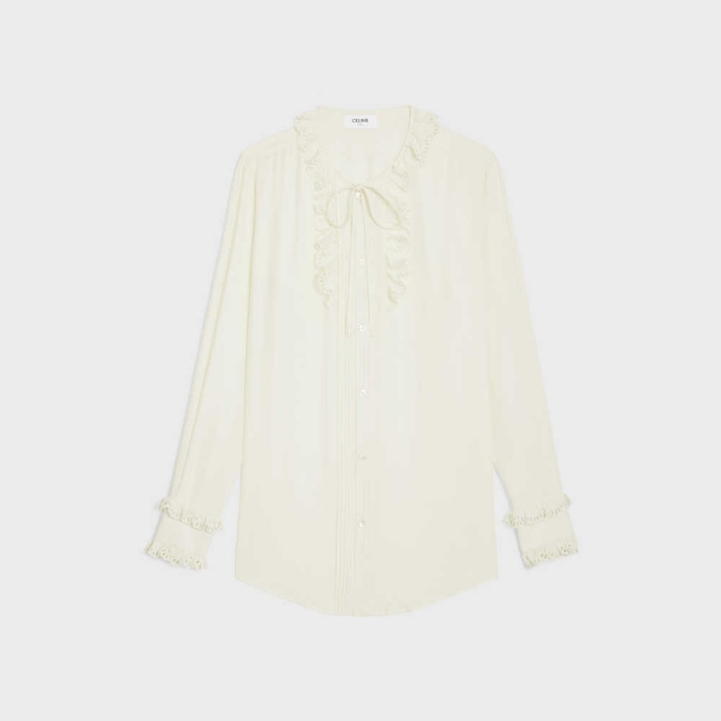 Celine romy in silk crepe and acetate Shirts Ivory | CL-592814