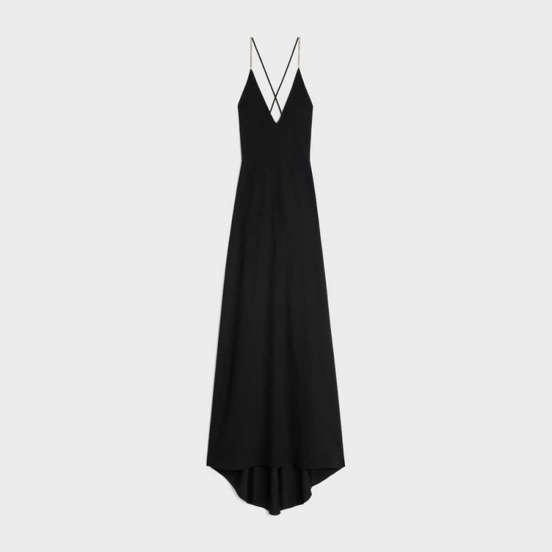 Celine slip with rhinestones in satin-lined crêpe Dresses Black | CL-592862