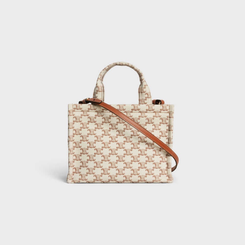 Celine small thais in TEXTILE WITH TRIOMPHE CANVAS PRINT AND CALFSKIN Cabas White | CL-593077