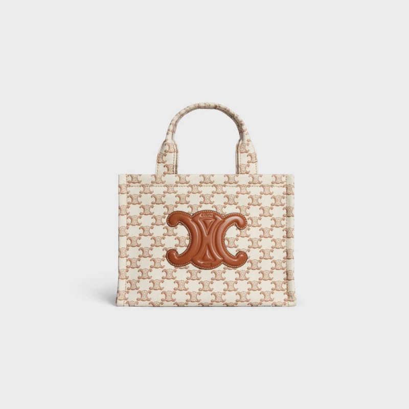 Celine small thais in TEXTILE WITH TRIOMPHE CANVAS PRINT AND CALFSKIN Cabas White | CL-593077