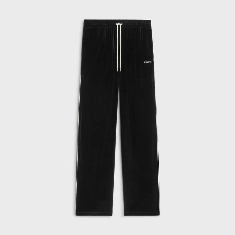 Celine straight track in velvet jersey Pants Black / white | CL-592038