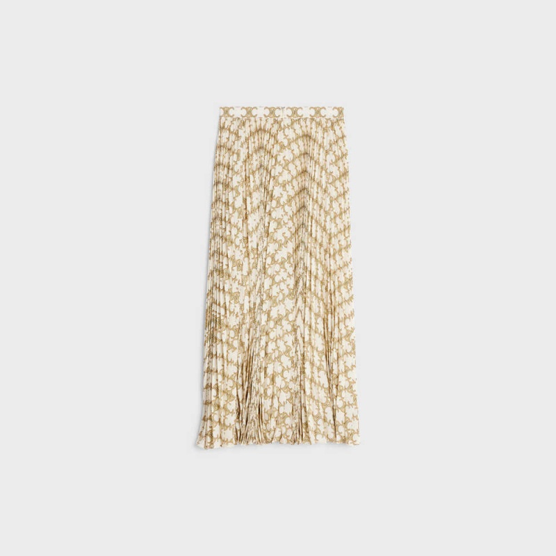 Celine sun-pleated in crêpe de chine Skirts Créme/Or | CL-592878