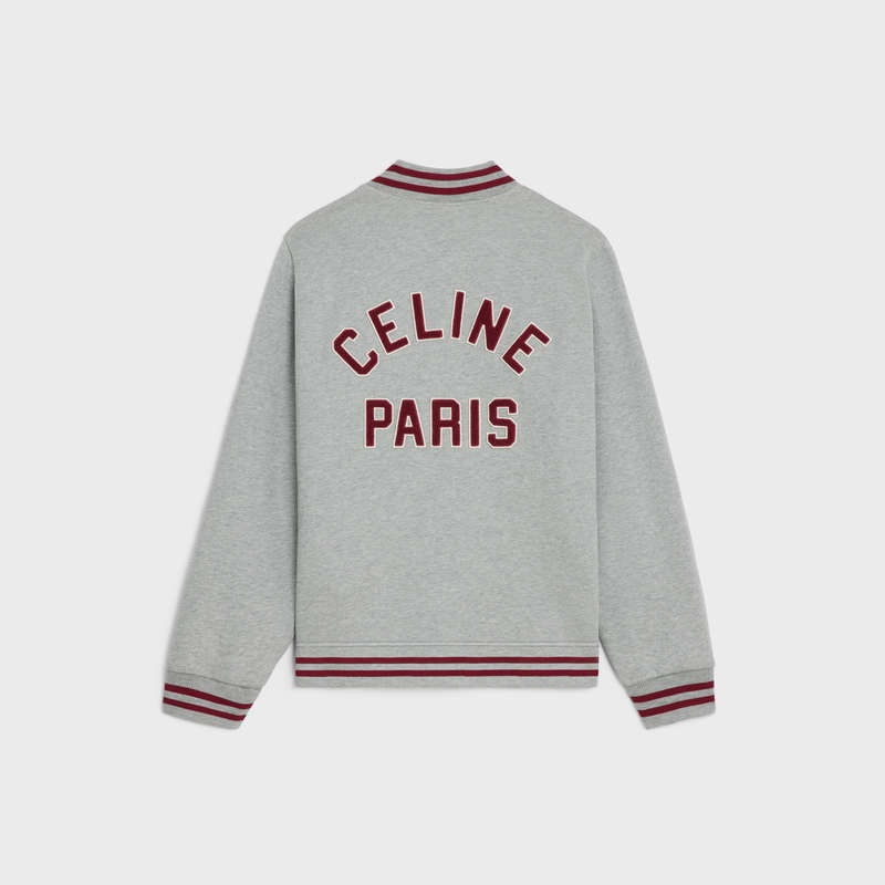 Celine teddy college in cotton fleece Sweatshirts grey melange/ red grape/ off w | CL-592117