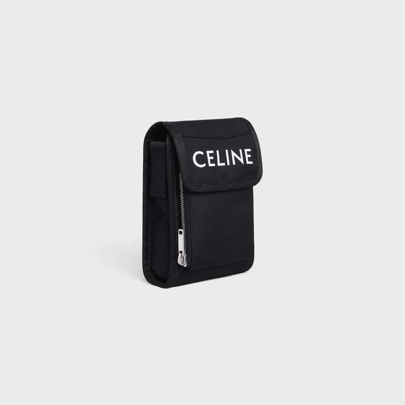 Celine trekking flap phone pouch in nylon with celine print Pouch Black | CL-591783